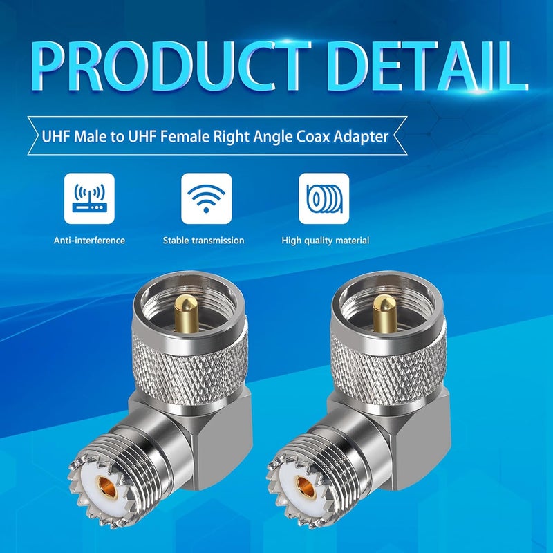 TUOLNK 2PCS UHF PL259 Right Angle 90 Degree Coax Adapter, SO239 Male PL259 to Female Right Elbow Coaxial Connector Adapter, UHF Male to SO239 Female L Shape Coax Connector for CB Radio, Antenna, etc - Image 4